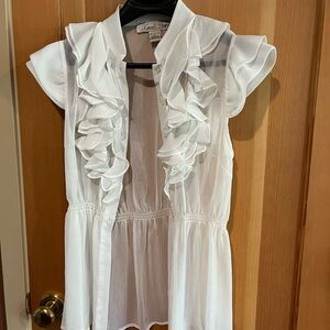 Love Notes Sheer White Ruffle Blouse